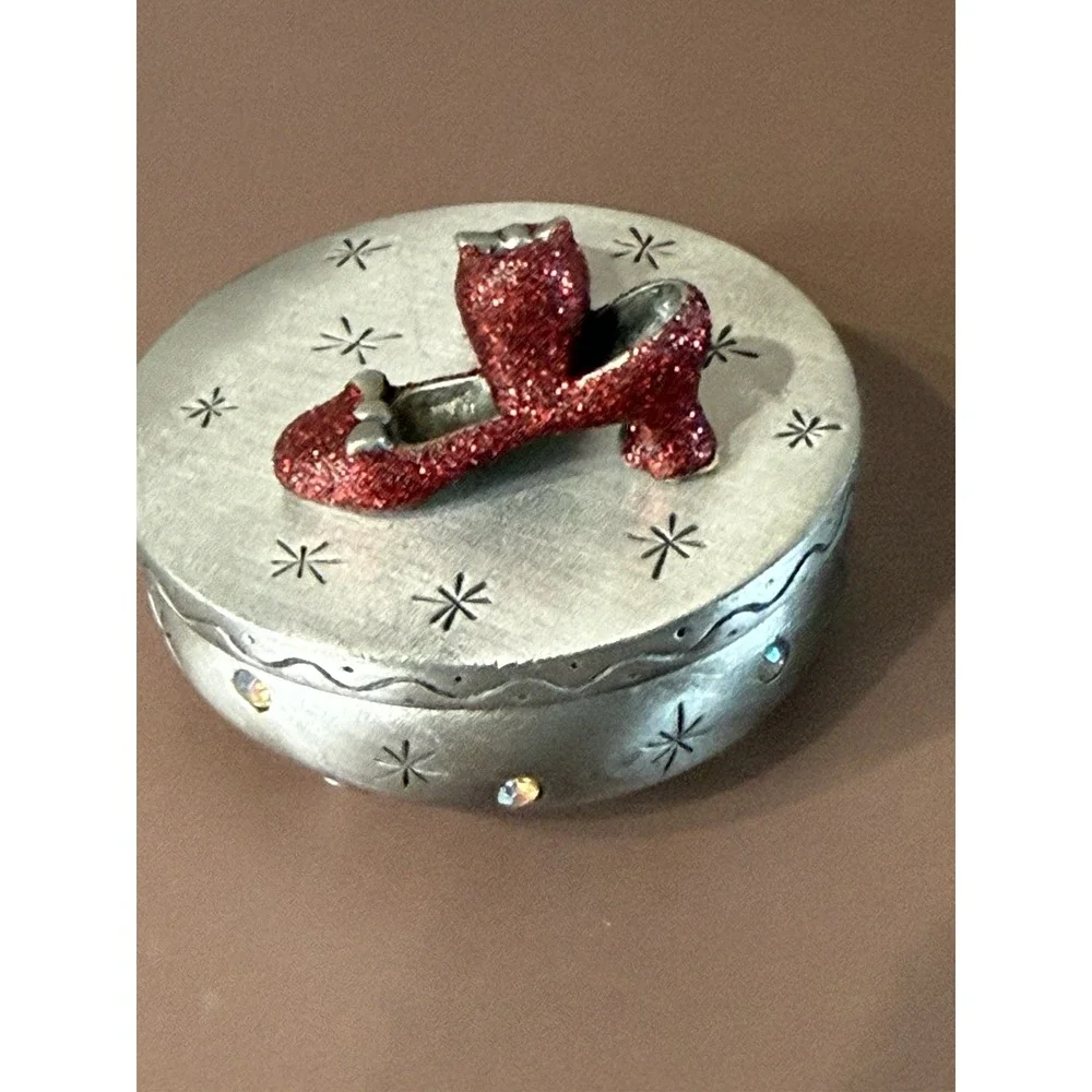 Vtg Pewter Ruby Slippers Footed Trinket Wizard of Oz -There's no Place Like Home